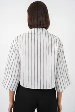 Women's Striped Oversize Short Shirt 20326 - B. White