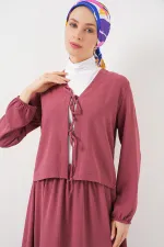 Kadın Ayrobin Kimono Etek İkili Takım 8047 - Gül Kurusu