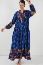 Robe hijab à motifs authentiques 2423 - Bleu marine 5