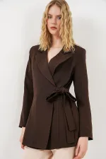 Kadın Yandan Bağlamalı Blazer Ceket 0750 - Kahverengi