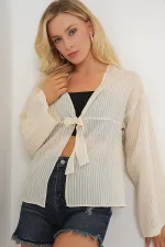 Chemisier à lacets pour femme 952 - Crème