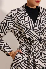 5853 Patterned Double-Breasted Trench Coat - C.White
