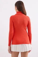 Pull à col roulé en maille orange 10311