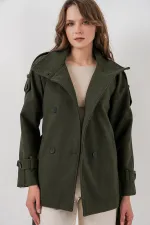 Manteau en cachemire ceinturé pour femme 9162 - Kaki