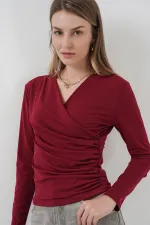 939 Wrap Neck Sandy Blouse - Claret Red