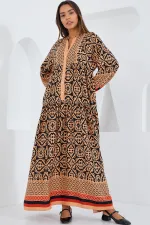 Robe hijab beige et noire en viscose pour femme 2423