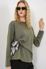 Kadın Fular Detaylu Uzun Kol Bluz 40000 - Haki