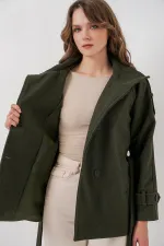 Manteau en cachemire ceinturé pour femme 9162 - Kaki