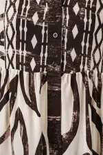 Kadın Desenli Uzun Tesettür Elbise 2585 - K. Taba