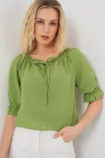 Women's Ruffle Detailed Collar Blouse 959 - E.Green