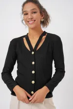 Gilet basique en maille boutonnée 924 - Noir