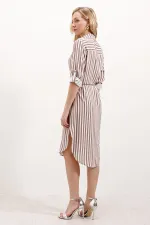 5629 Striped Belted Dress - Mink
