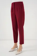 Pantalon taille haute en tissu 6650 - Bordeaux