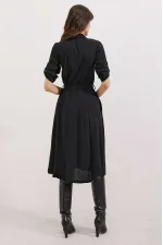 Kadın Siyah Kuşaklı Gömlek Elbise 2442