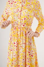 2144 Hakim Yaka Tesettür Elbise - Sarı