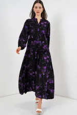 Robe longue hijab à motifs pour femme 2585 - Noir intense