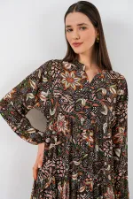 Kadın Desenli Uzun Tesettür Elbise 2585 - L. Siyah