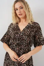 Women's Patterned Short Sleeve Dress 2569 - C. Brown