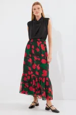 8010 Patterned Chiffon Skirt - F. Black