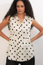 Women's Waist-Fit Polka Dot Shirt 20395 - Ecru