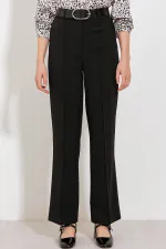 Women's Black High-Waisted Fabric Trousers 6584