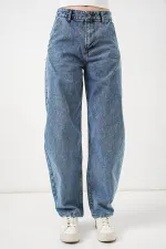 6689 Kadın Yüksek Bel Baggy Kot Pantolon - Mavi