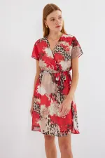 Robe courte en mousseline à motifs, manches courtes, rouge (réf. 2502)