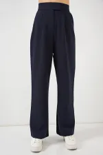 6612 High Waist Fabric Trousers - Navy Blue 6612 High Waist Fabric Trousers - Navy Blue