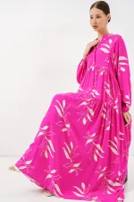 Robe longue hijab à motifs pour femme 2585 - Fuchsia clair