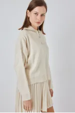 Ensemble deux pièces jupe et pull pour femme 15938 - Écru