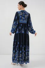 Robe hijab à motifs authentiques 2423 - Bleu marine 1