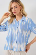 T-shirt court à manches courtes à motifs pour femme 20337 - Bleu