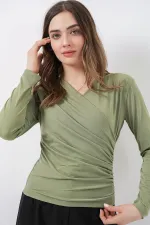 939 Wrap Collar Sandy Blouse - Light Green