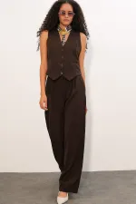 6709 Women's Vest and Trousers Two-Piece Set - Brown 6709 Women's Vest and Trousers Two-Piece Set - Brown