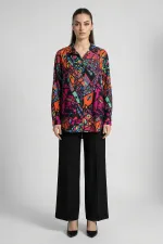 3721 Grafik Desenli Gömlek - Fuşya