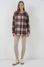 Women's Plaid Pattern Oversize Lumberjack Shirt 3854 Mink