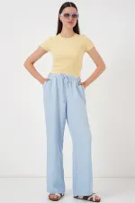 Kadın Geniş Paça Keten Pantolon 6735 - Mavi