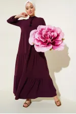 1627 Yaka Bağcıklı Tesettür Elbise - Y.Bordo