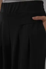 Kadın Geniş Paça Pileli Pantolon 6718 - Siyah
