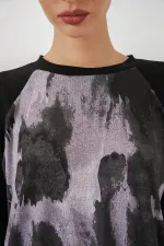 Women's Patterned Oversize Tunic and Pants Two-Piece Set 55462 - Black