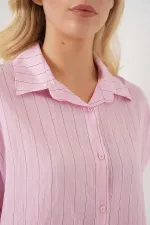 Women's Striped Short Sleeve Shirt 20327 - Pink