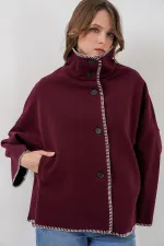 Kadın Nakışlı Kaşe Ceket 9167 - Bordo