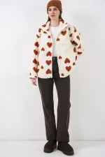 55446 Fermuarlı Oversize Peluş Ceket Mont - K. Taba