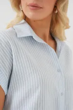 Chemise rayée à manches courtes pour femme 20324 - Bleu clair