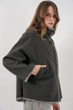 Kadın Nakışlı Kaşe Ceket 9167 - Antrasit