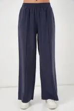 Pantalon large pour femme avec taille élastique 30087 - Bleu marine