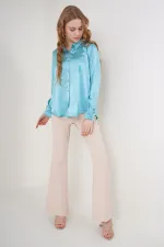 3964 Hafif Dökümlü Saten Gömlek - Mint