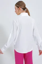 Chemisier fluide en satin blanc à double boutonnage pour femme 0492