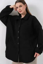 0675 Yün Karışımlı Buklet Ceket - Siyah