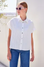 Chemise rayée à manches courtes 20262 - Blanche